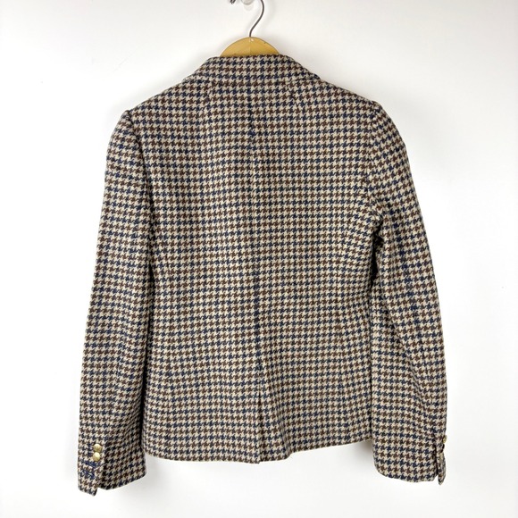 J Crew Schoolboy Blazer Houndstooth Gold Button Wool Navy Brown Size 4 - Picture 3 of 12
